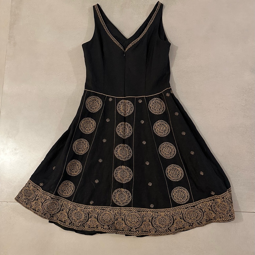 Vintage Yves Cassette Depeche Mode Boho Black and Tan Embroidered Dress
